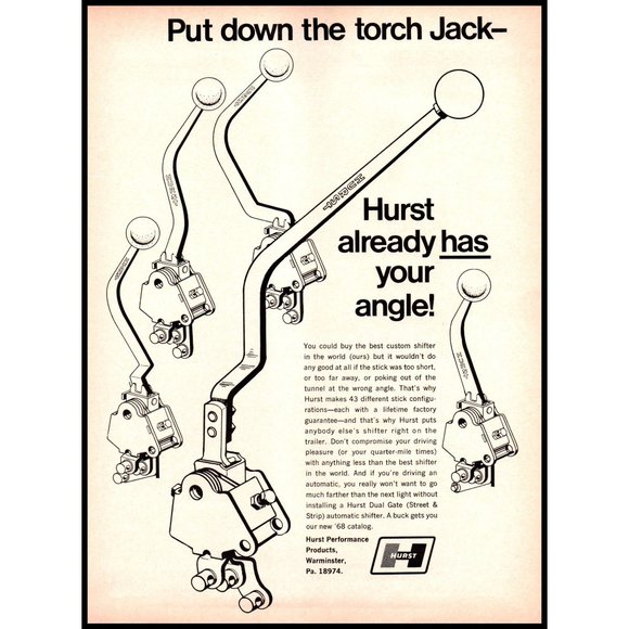 1968 Hurst Performance Shifters Vintage Print Ad Put Down the Torch Wall Art - Picture 1 of 1